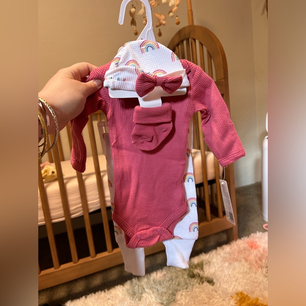 Preemie Rainbow Baby Outfit with Pink Onesie